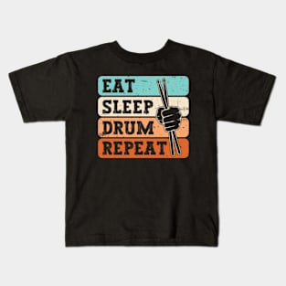 Eat Sleep Drum Repeat Funny Drummer Drumming Lover Retro Kids T-Shirt